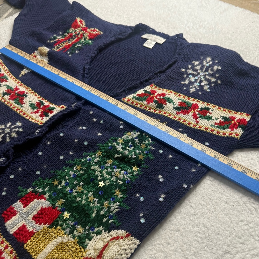 Vintage Casual Corner Blue  Holiday Christmas‎ Cardigan Sweater Large Knit - Picture 15 of 16